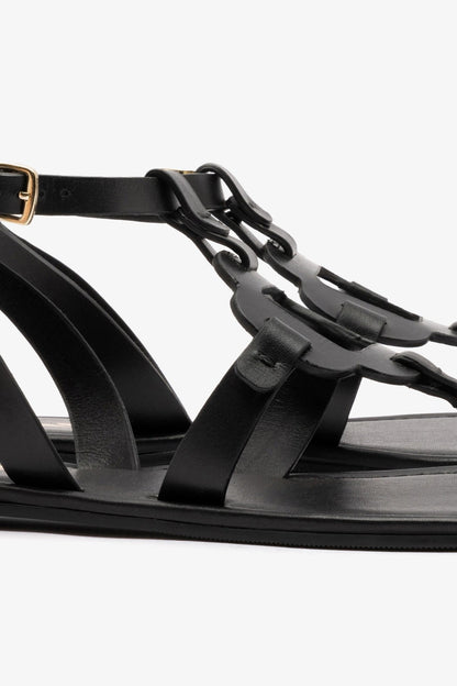 Margherita Sandal In Black Leather - Larroude