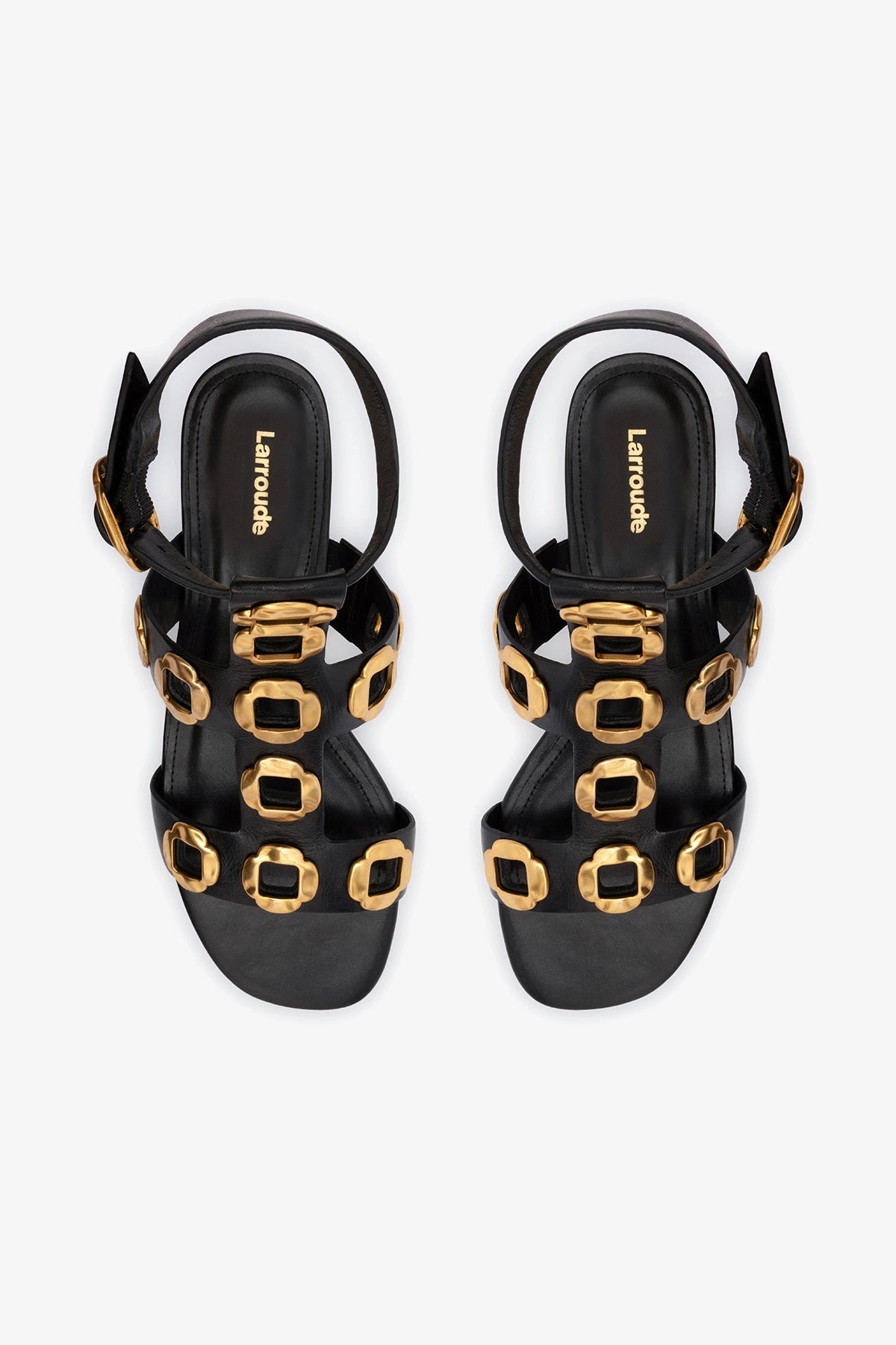 Milan Gladiator Flat In Black Leather - Larroude
