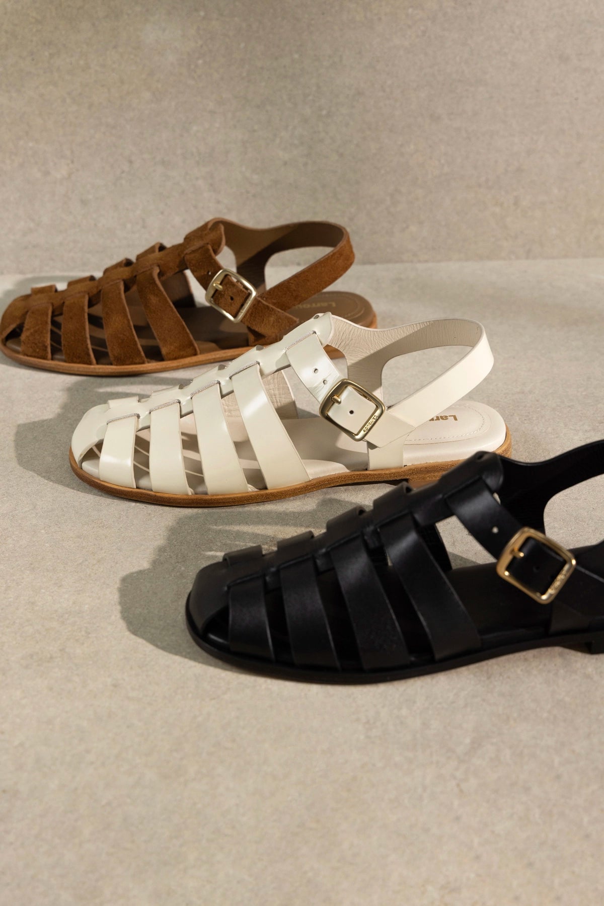 Stevie Flat Sandal In Ivory Box Leather - Larroude