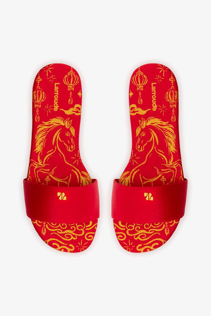 Ivy Flat In Cherry Satin - Larroude