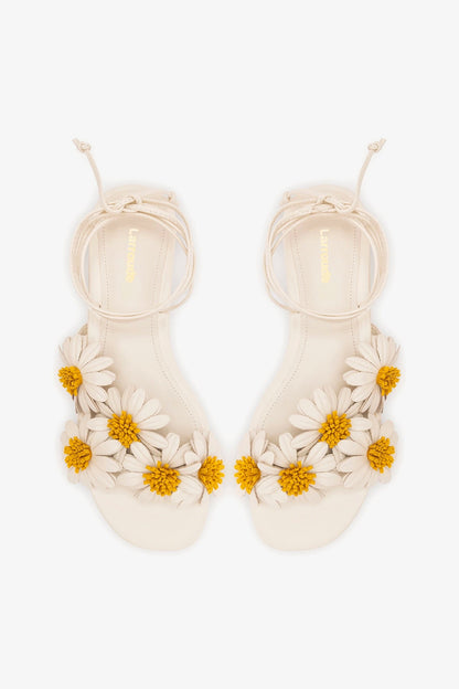 Fiore Flat Sandal Ivory Leather - Larroude