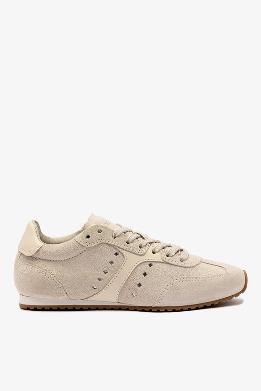 Stella Sneaker In Mushroom Grey Suede and Ivory Leather - Larroude