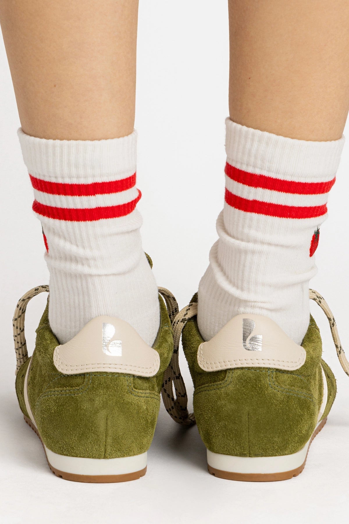 Stella Sneaker In Seaweed Suede and Ivory Leather - Larroude
