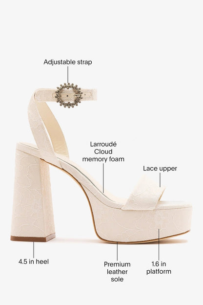 Larroudé x Markarian: Dolly Platform Sandal White Lace - Larroude