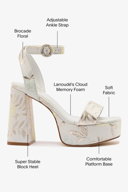 Larroudé x Markarian Dolly Sandal In Yvette Ivory Brocade - Larroude