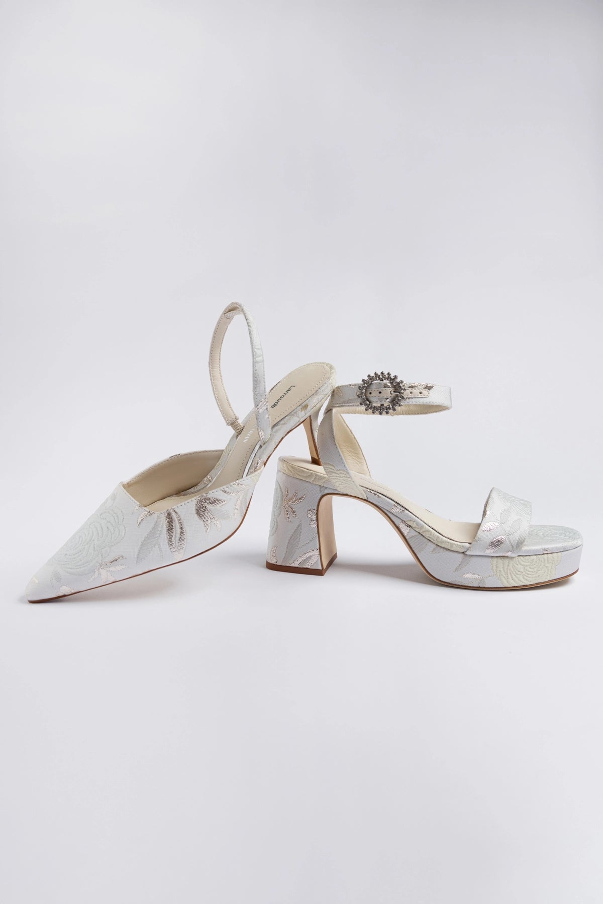 Larroudé x Markarian: Dolly Low Sandal Ivory Brocade - Larroude