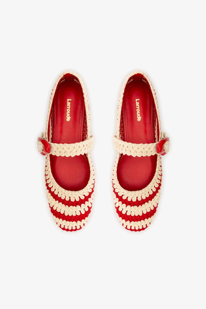 Verona Crochet Ballet Flat In Scarlet and Ivory Crochet - Larroude