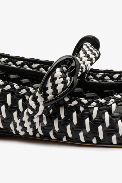 Verona Macrame Ballet Flat In Black and White Leather - Larroude