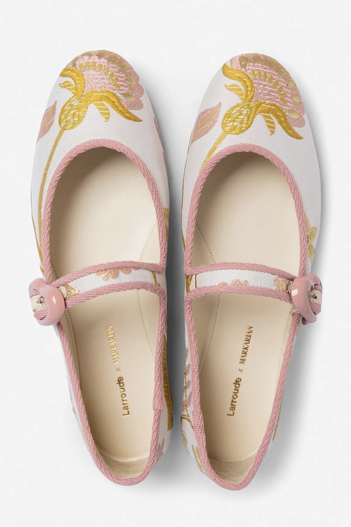 Larroudé by Markarian: Verona Ballet Flat Mist Floral Brocade - Larroude