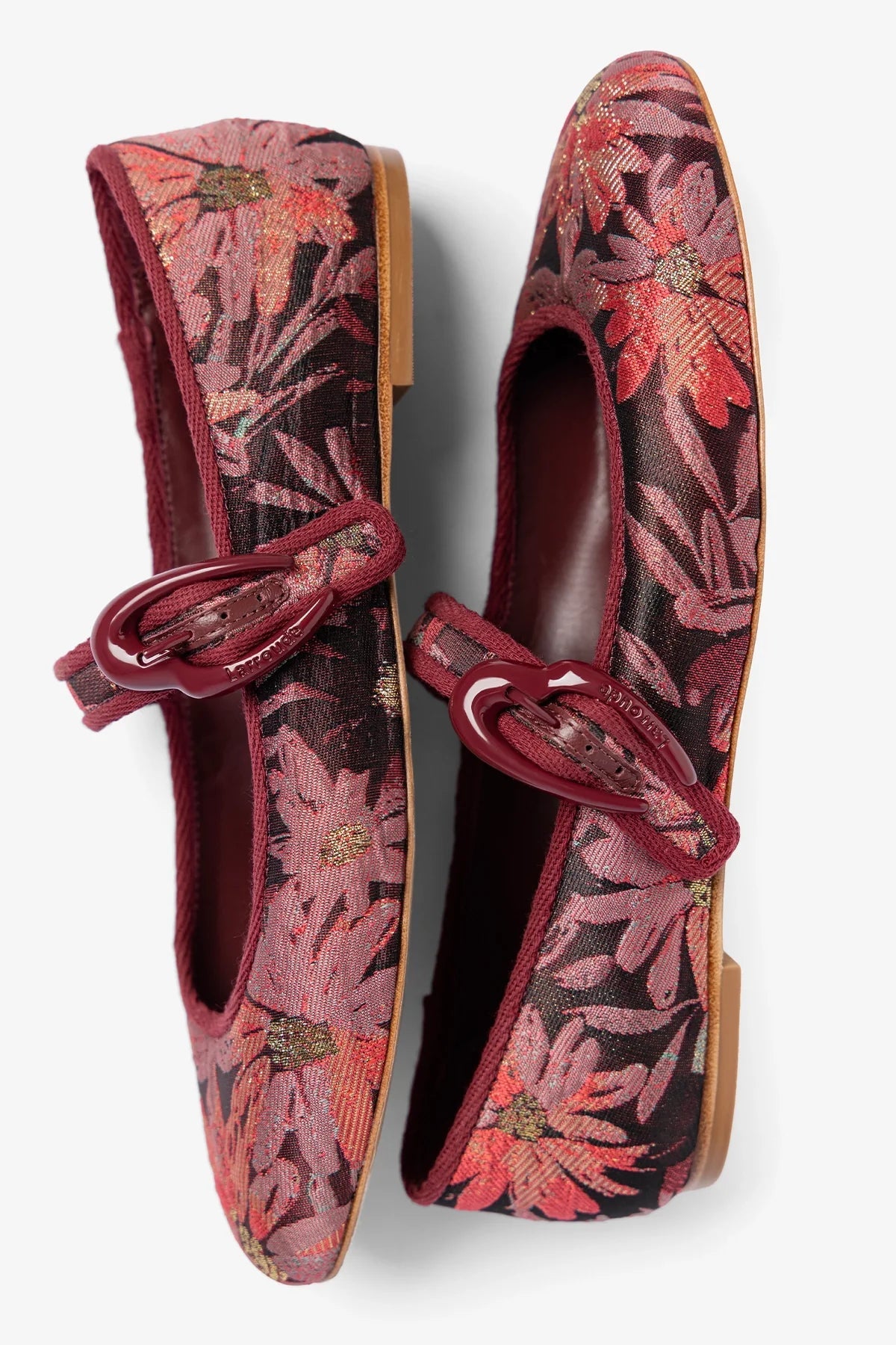 Larroudé by Markarian: Verona Ballet Flat Burgundy Floral Brocade - Larroude