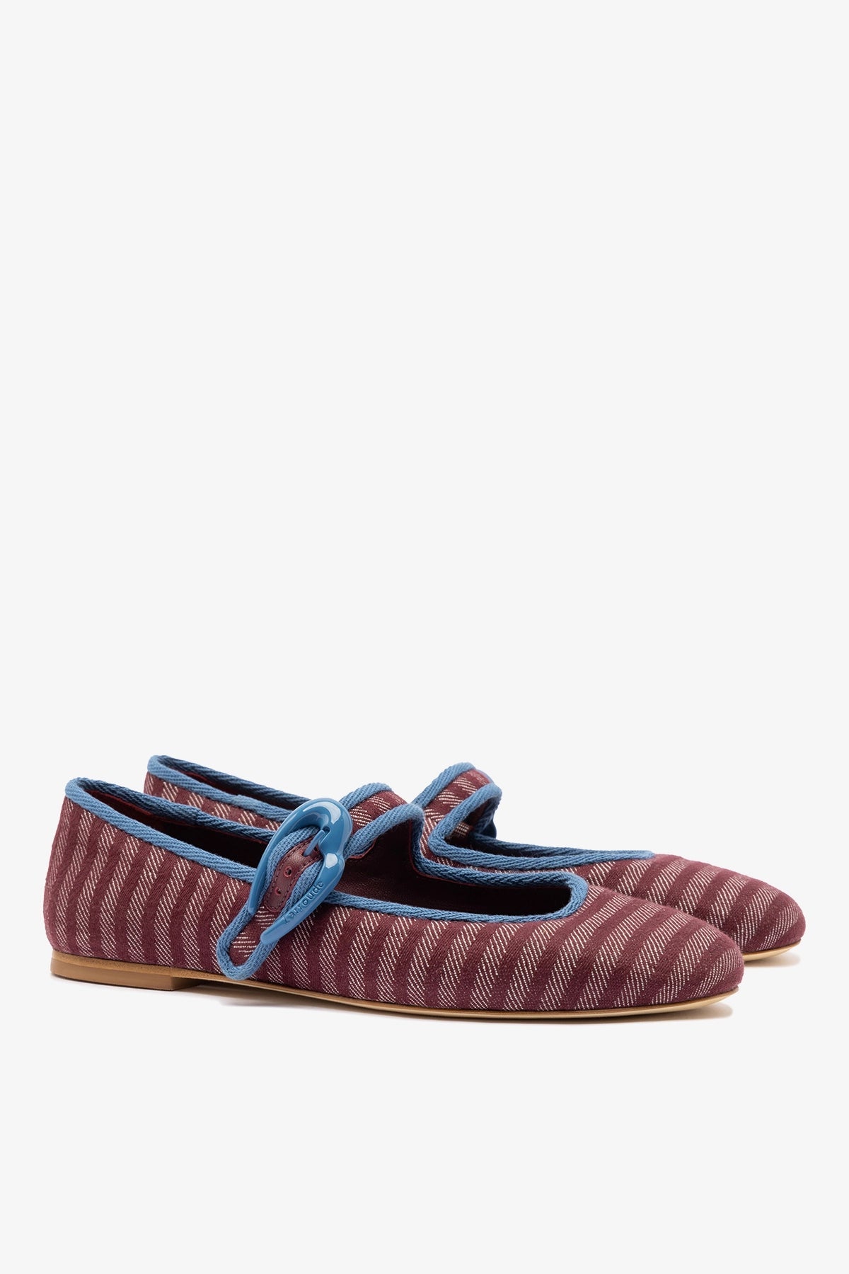 Verona Ballet Flat In Wine Striped Fabric and Blue Stoned Trimming - Larroude