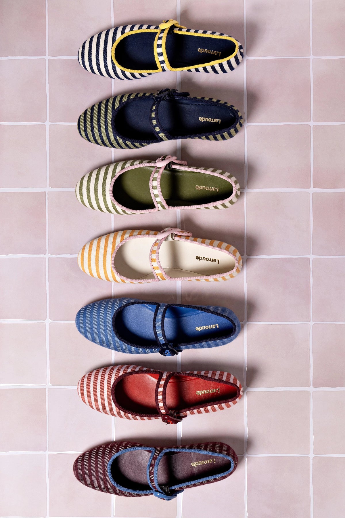 Verona Ballet Flat In Wine Striped Fabric and Blue Stoned Trimming - Larroude