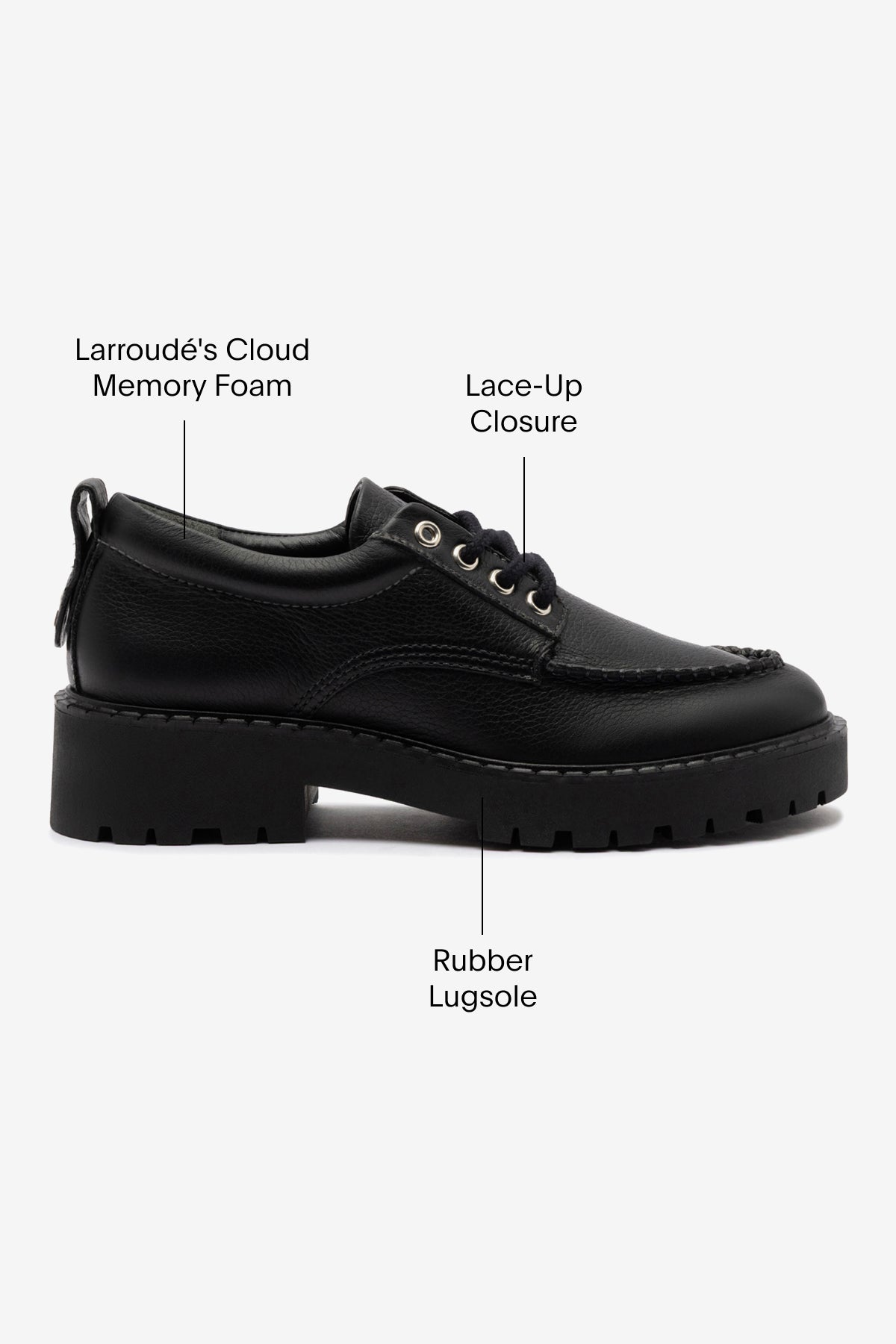 London Lace Up Loafer In Black Leather - Larroude