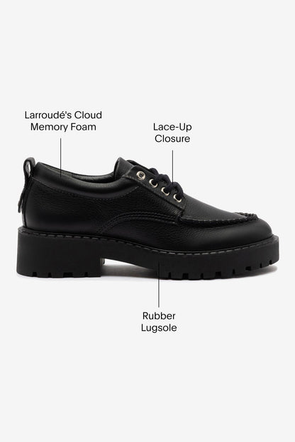 London Lace Up Loafer In Black Leather - Larroude