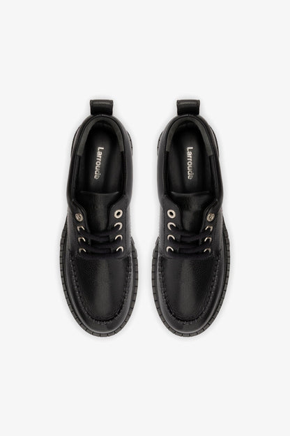 London Lace Up Loafer In Black Leather - Larroude