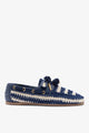 Navy and Ivory Crochet and Navy Leather