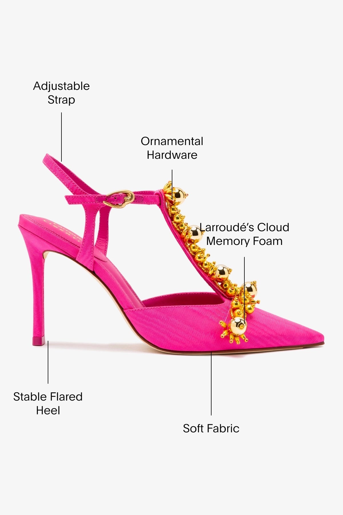 Larroudé x Libertine Pump In Magenta Fabric and Golden Balls - Larroude