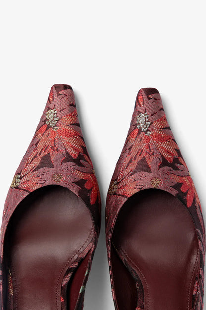 Larroudé by Markarian: Pump Burgundy Floral Brocade - Larroude