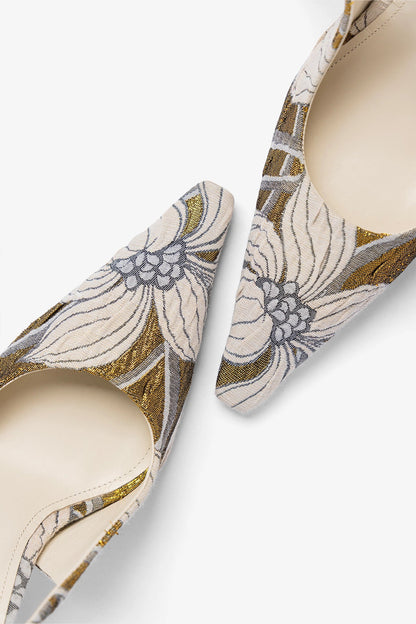 Larroudé by Markarian: Carine Pump Gold Floral Jacquard - Larroude