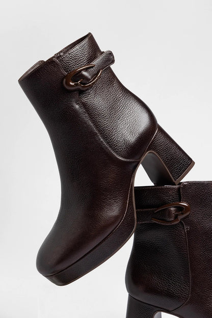 Dolly Verona Low Platform Boot Brown Leather - Larroude
