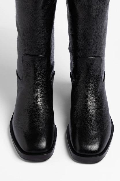 Anne Wide Boot Black Leather - Larroude