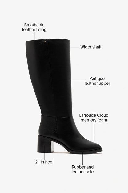 Ricky Wide Boot Black Leather - Larroude