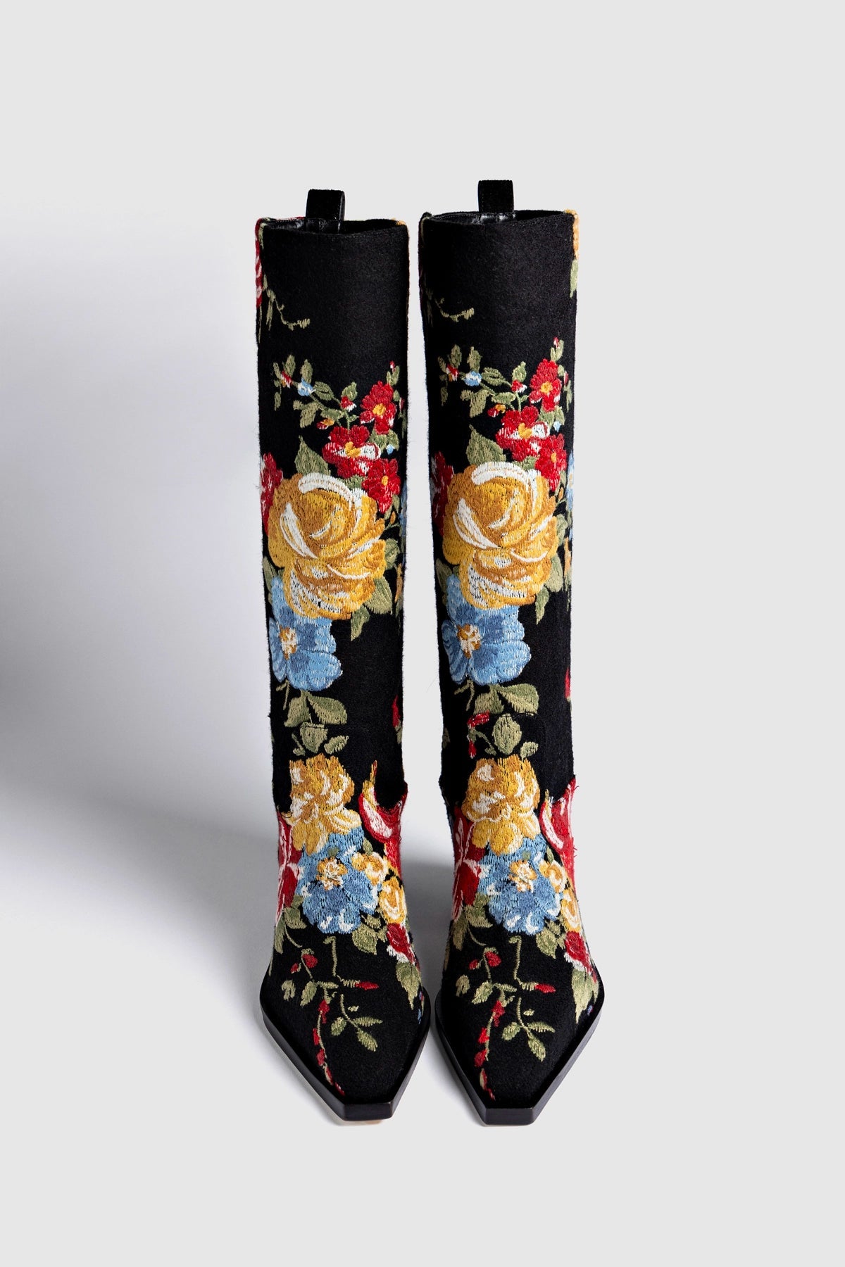 Larroudé x Markarian Florencia Boot In Floral Embroidery Black Fabric - Larroude