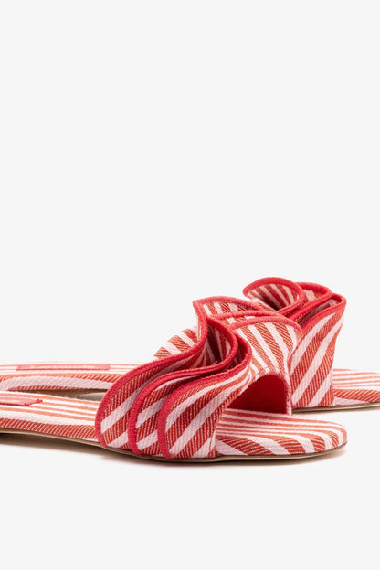 Ivy Ruffle Flat Carmine Striped Canvas - Larroude