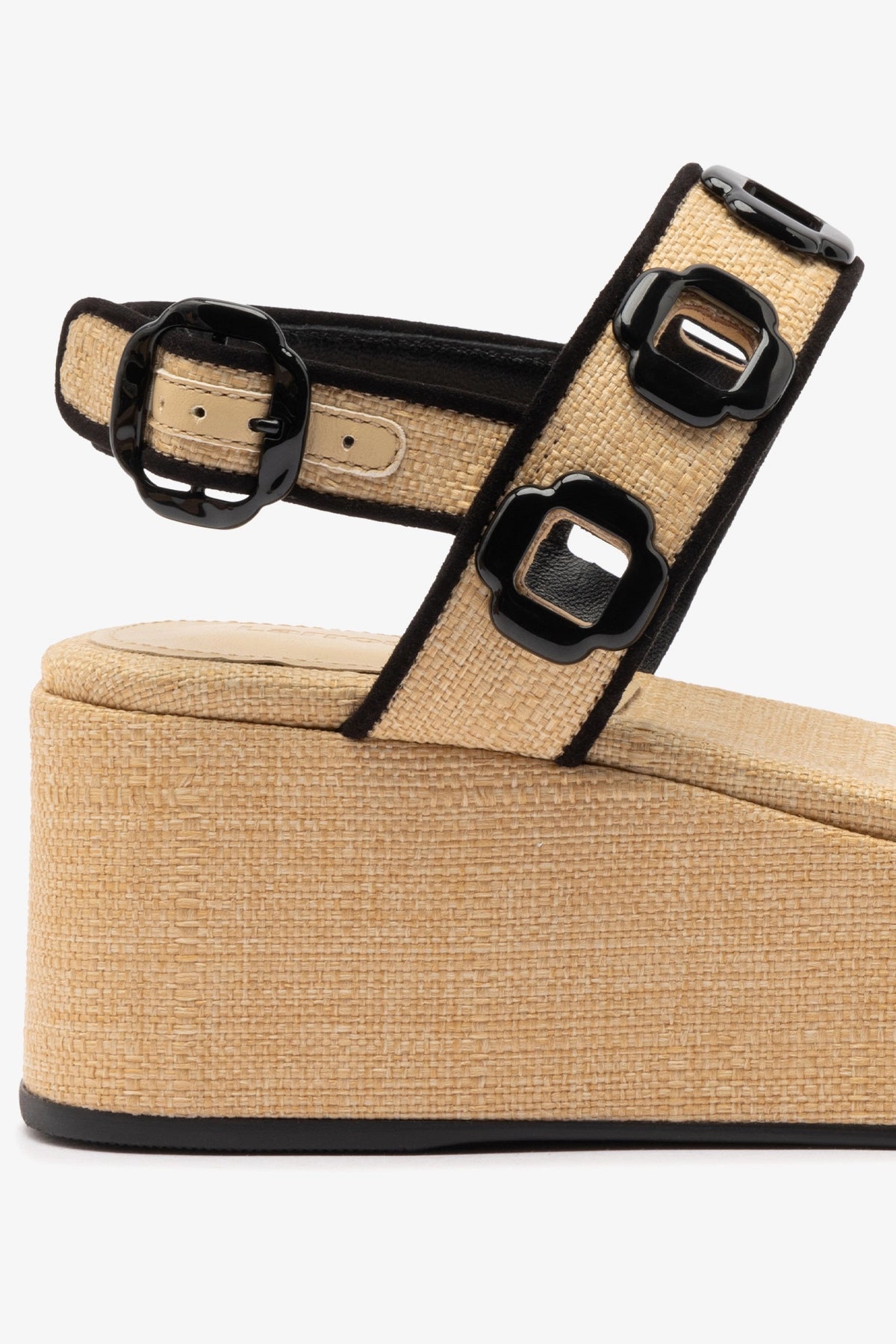 Milan Flatform In Beige Raffia and Black Trimming - Larroude