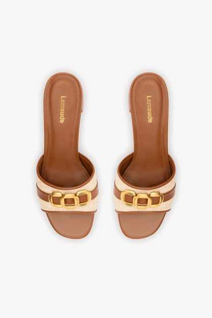 Franca Block Sandal In Natural Raffia And Caramel Leather - Larroude