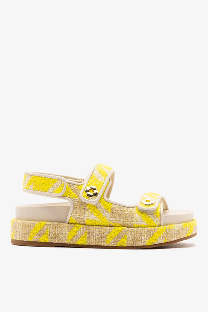 Jetty Sandal Yellow Printed Fabric - Larroude