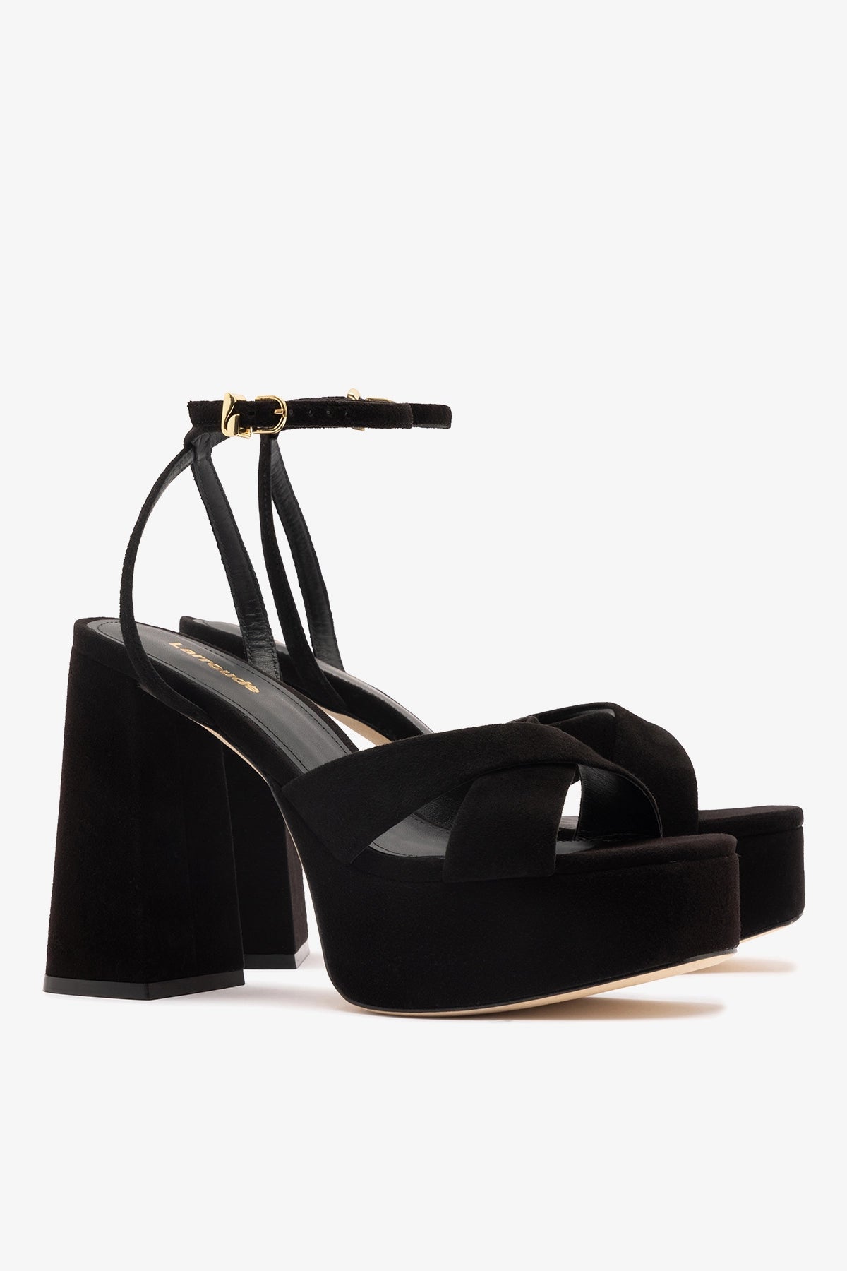 Dolly X Platform Sandal In Black Suede - Larroude
