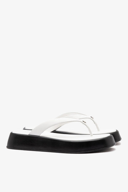 Roxy Thong Sandal Black and White Leather - Larroude