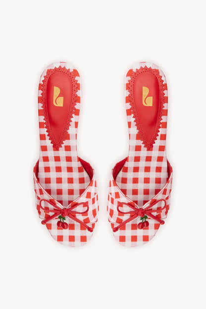 Bardot Mule Scarlet Printed Fabric - Larroude