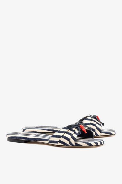 Bardot Flat Navy Striped Canvas - Larroude