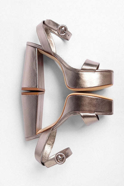 Dolly Platform Sandal Dusky Gold Leather - Larroude