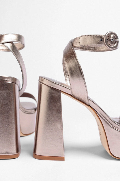 Dolly Platform Sandal Dusky Gold Leather - Larroude