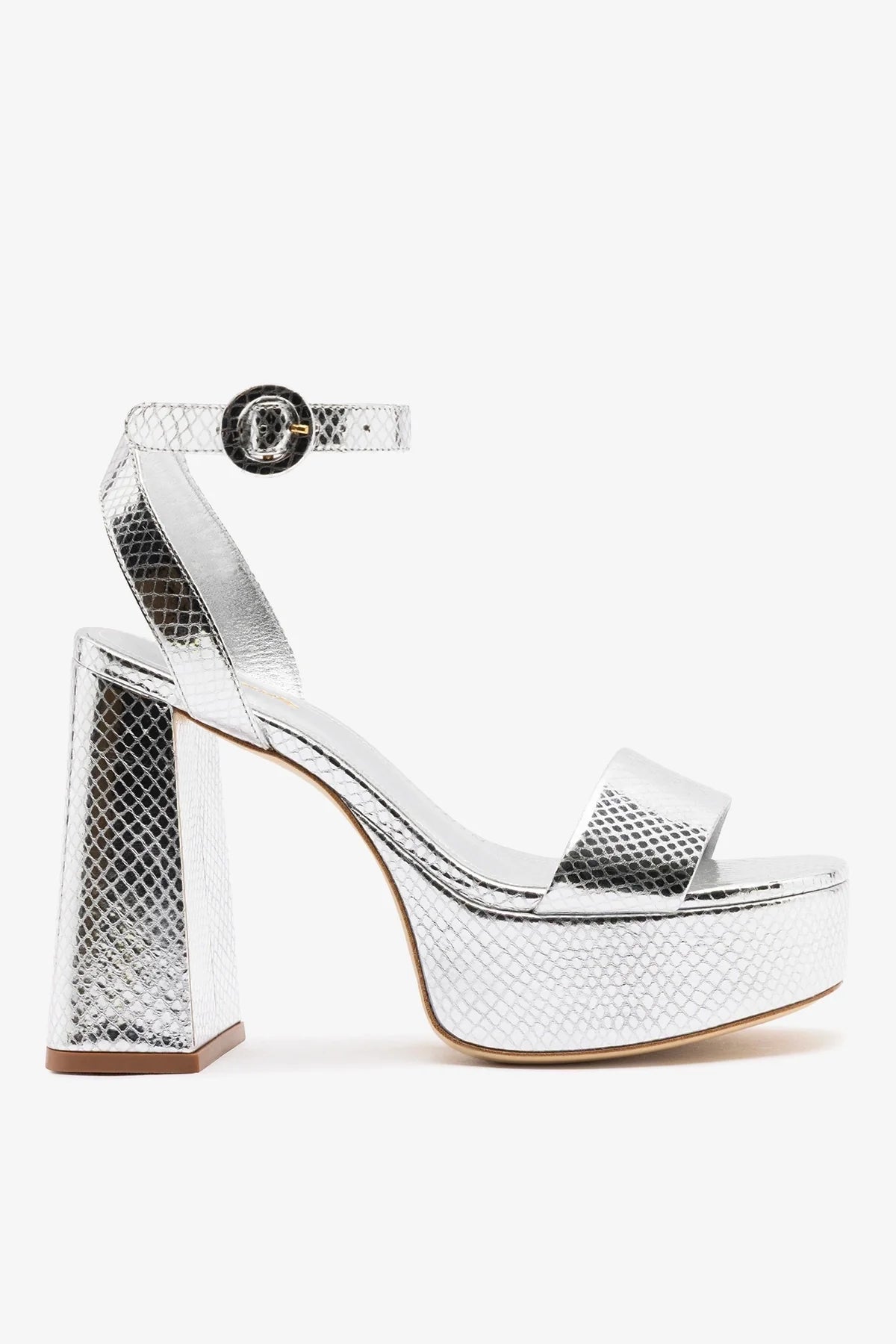 Dolly Platform Sandal Silver Snake Leather - Larroude