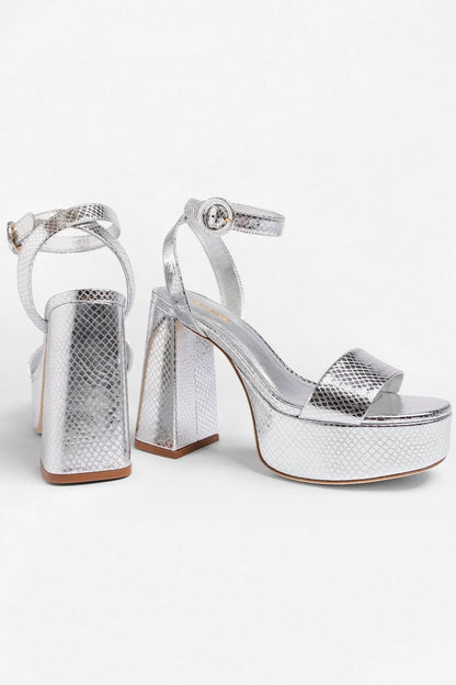 Dolly Platform Sandal Silver Snake Leather - Larroude